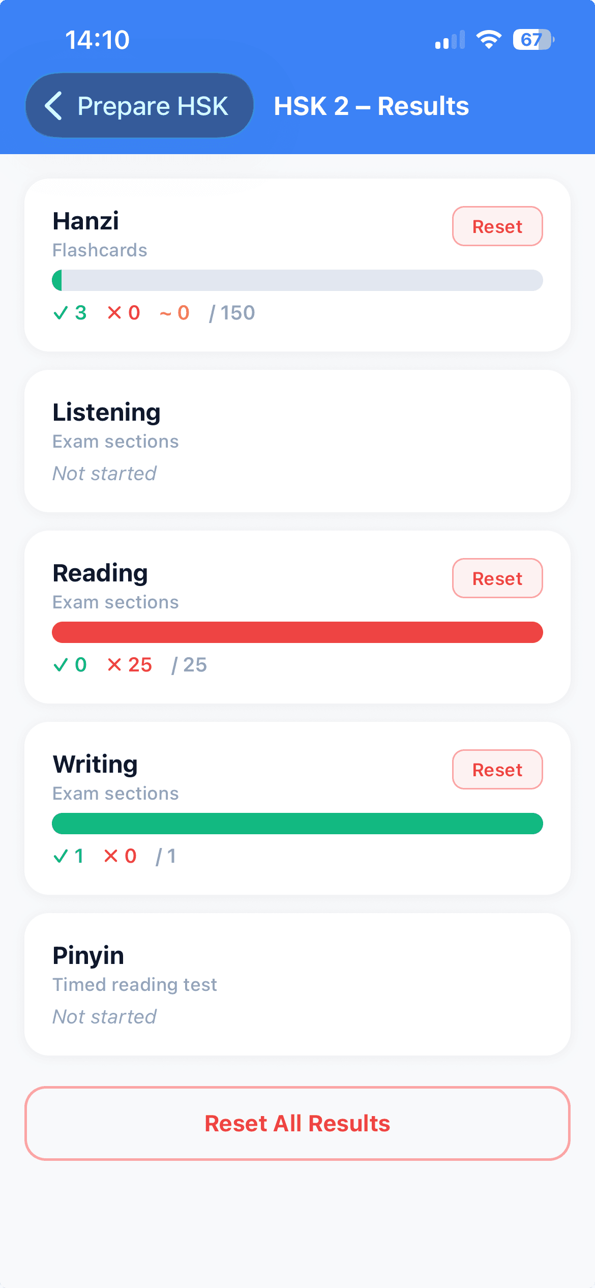 My Results screenshot